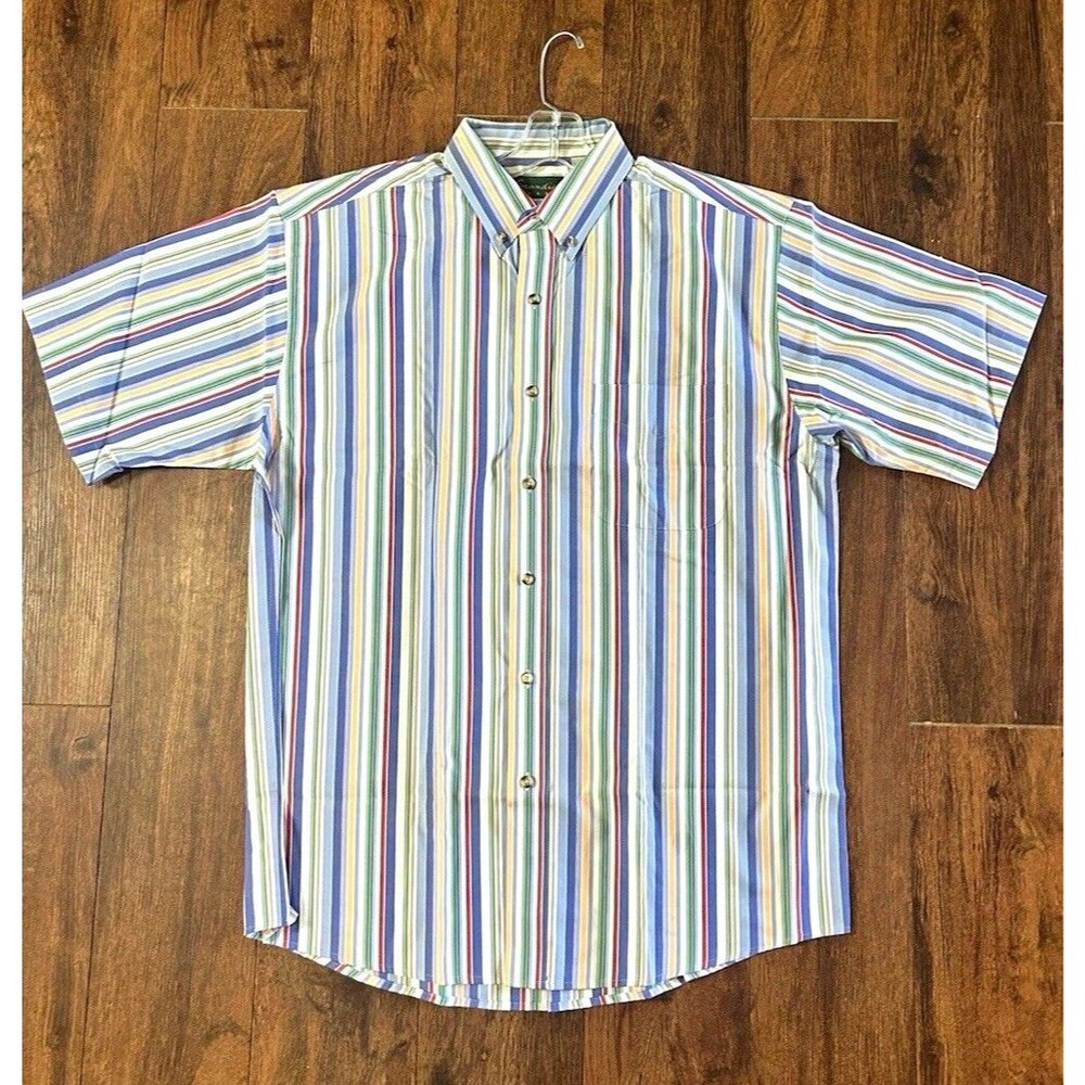 Men’s Large Scandia Woods Multicolor Striped Short Sleeve Button Up Preppy